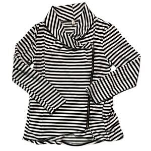 My Beloved Cowl Neck Asymmetric Zip White & Black Striped Top Medium